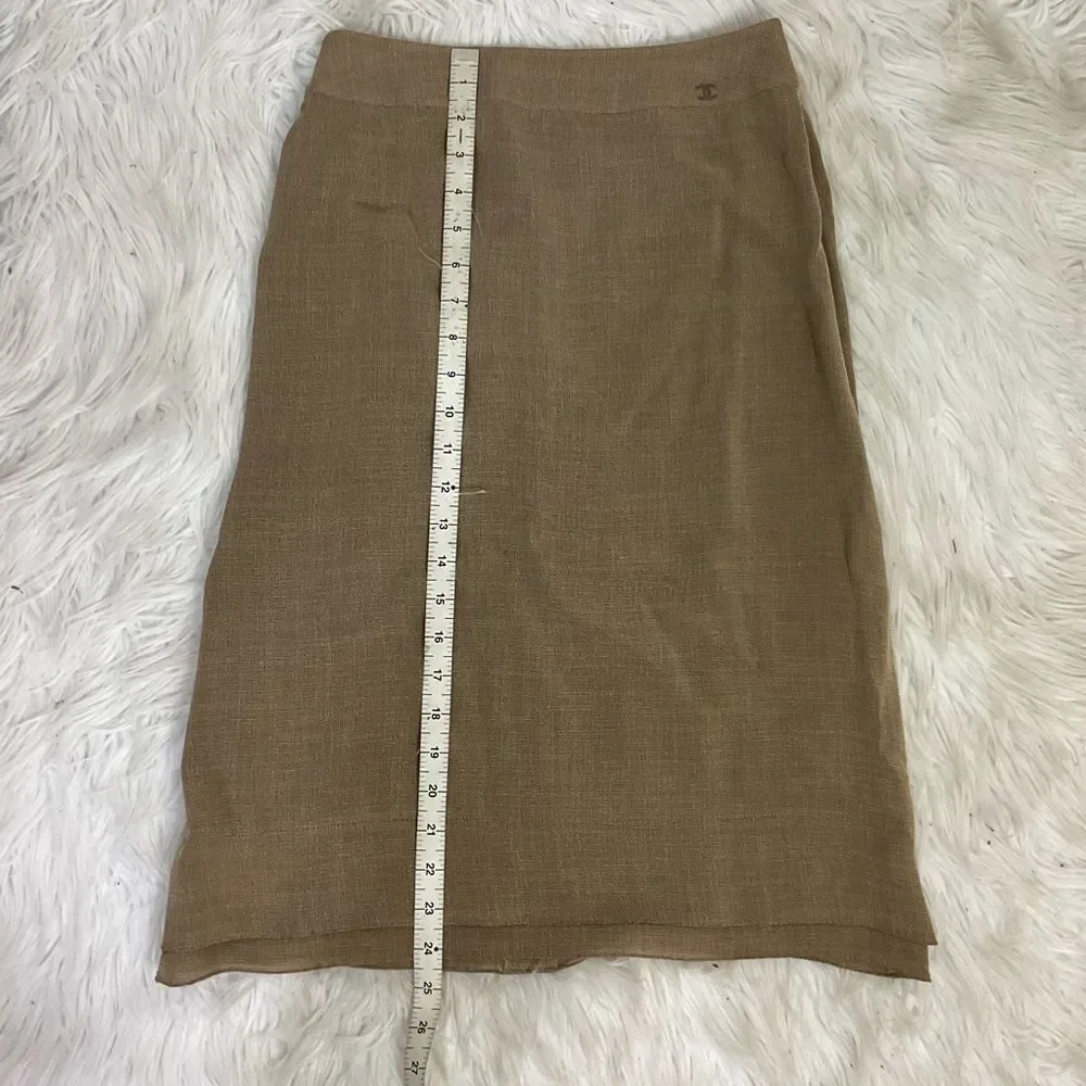 Chanel Vintage Tan Knit Silk Lined High-Waisted Pencil Skirt 4 EUR 36